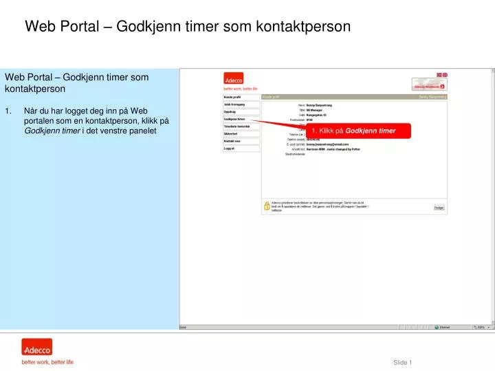 web portal godkjenn timer som kontaktperson
