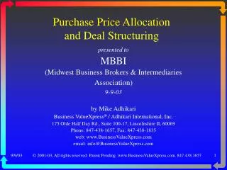 Purchase Price Allocation and Deal Structuring