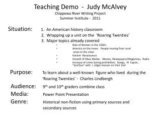 Teaching Demo - Judy McAlvey Chippewa River Writing Project Summer Institute - 2011