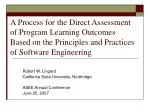A Process for the Direct Assessment of Program Learning Outcomes Based on the Principles and Practices of Software Engin - slide 1