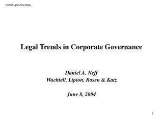 Legal Trends in Corporate Governance