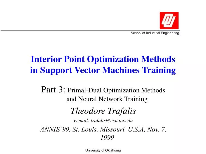 interior point optimization methods in support vector machines training