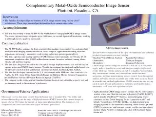 Complementary Metal-Oxide Semiconductor Image Sensor Photobit, Pasadena, CA