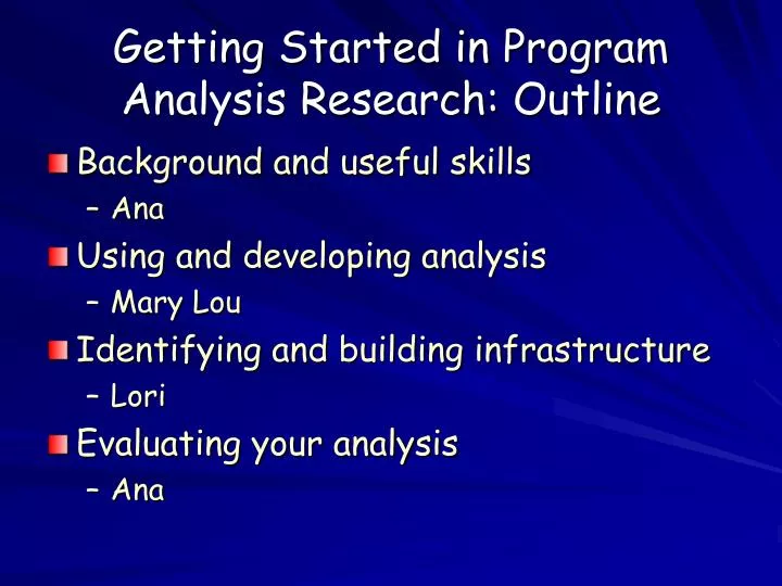 getting started in program analysis research outline
