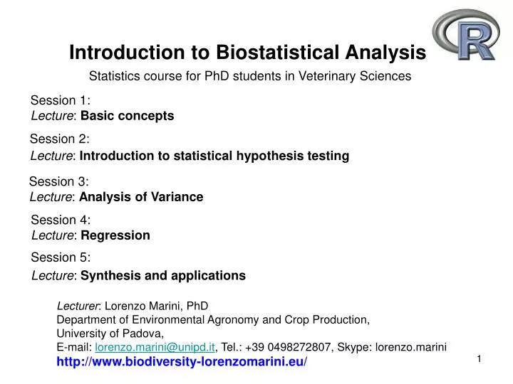 introduction to biostatistical analysis statistics course for phd students in veterinary sciences