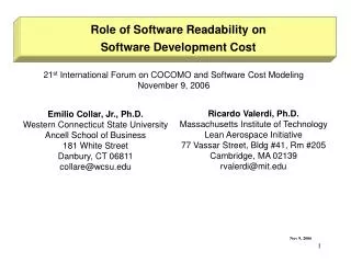 Role of Software Readability on Software Development Cost
