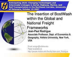 The Insertion of BostWash within the Global and National Freight Frameworks