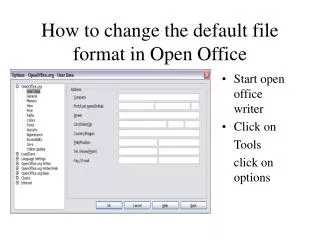 How to change the default file format in Open Office