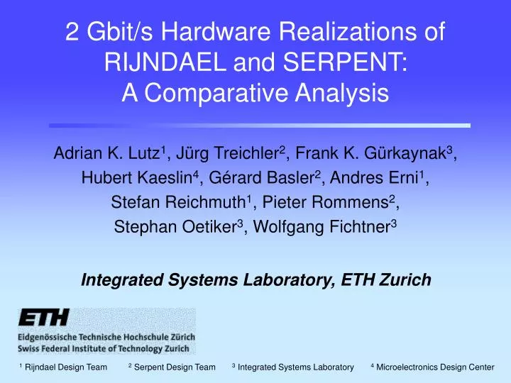 2 gbit s hardware realizations of rijndael and serpent a comparative analysis
