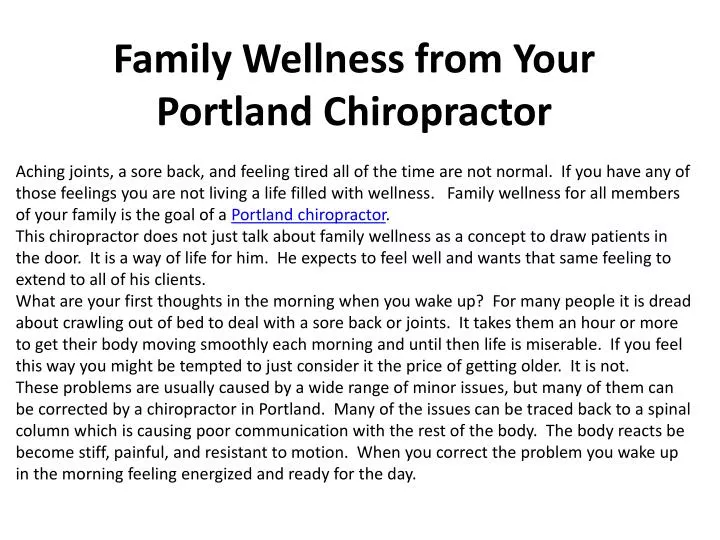 family wellness from your portland chiropractor