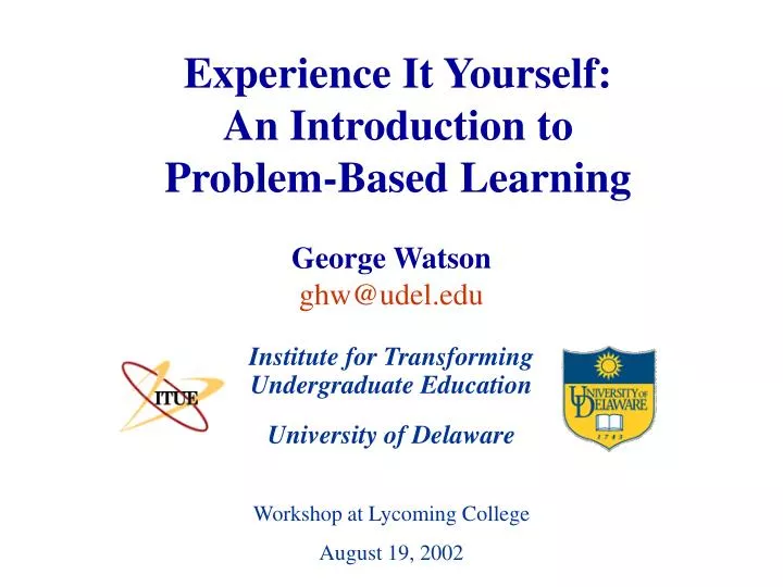 experience it yourself an introduction to problem based learning