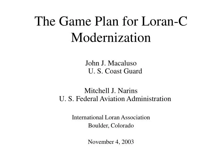 the game plan for loran c modernization