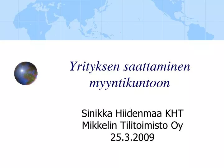 yrityksen saattaminen myyntikuntoon