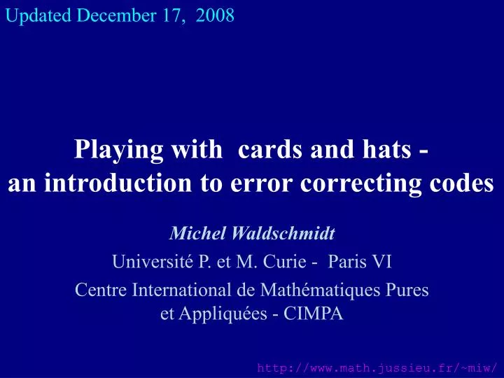 playing with cards and hats an introduction to error correcting codes