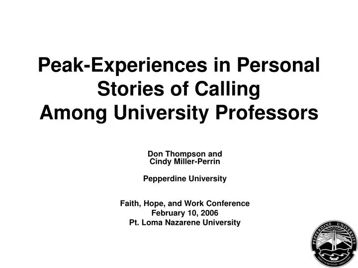 peak experiences in personal stories of calling among university professors