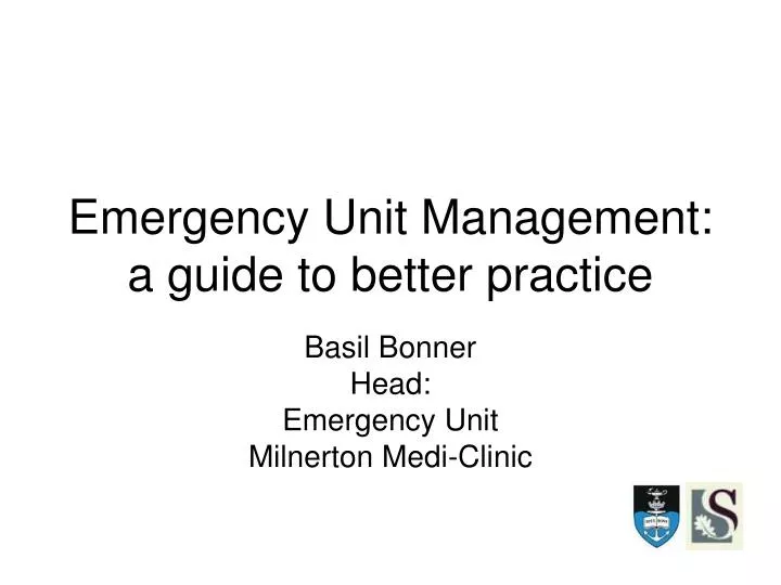 emergency unit management a guide to better practice