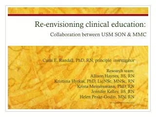 Carla E. Randall, PhD, RN, principle investigator Research team: Allison Haynes, BS, RN Kristiina Hyrkas, PhD, LicNSc,