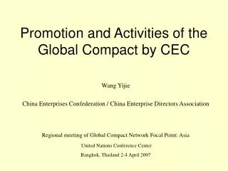Promotion and Activities of the Global Compact by CEC