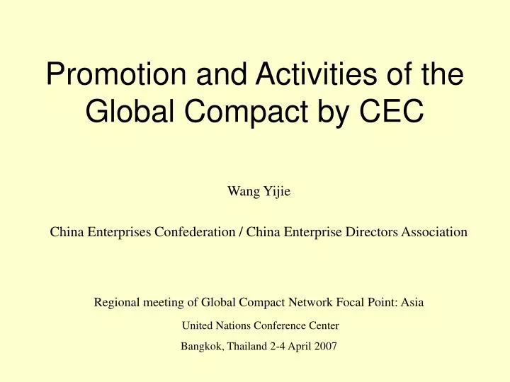 promotion and activities of the global compact by cec