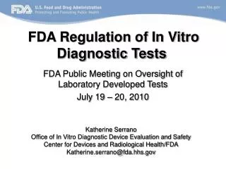 FDA Regulation of In Vitro Diagnostic Tests