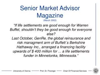 Senior Market Advisor Magazine (March 2002)