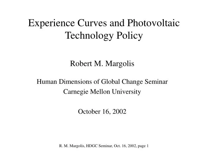 experience curves and photovoltaic technology policy