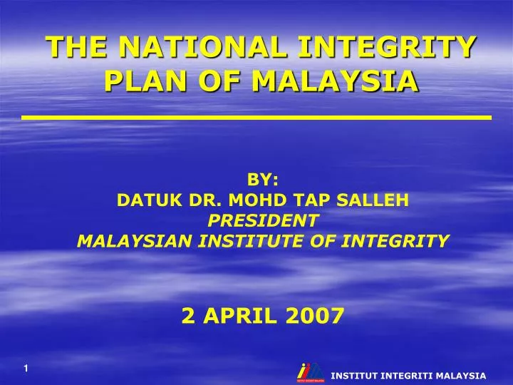 the national integrity plan of malaysia