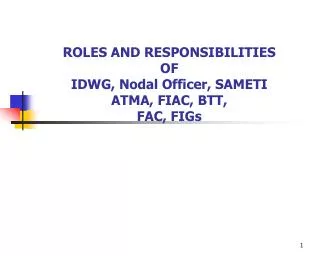 ROLES AND RESPONSIBILITIES OF IDWG, Nodal Officer, SAMETI ATMA, FIAC, BTT, FAC, FIGs