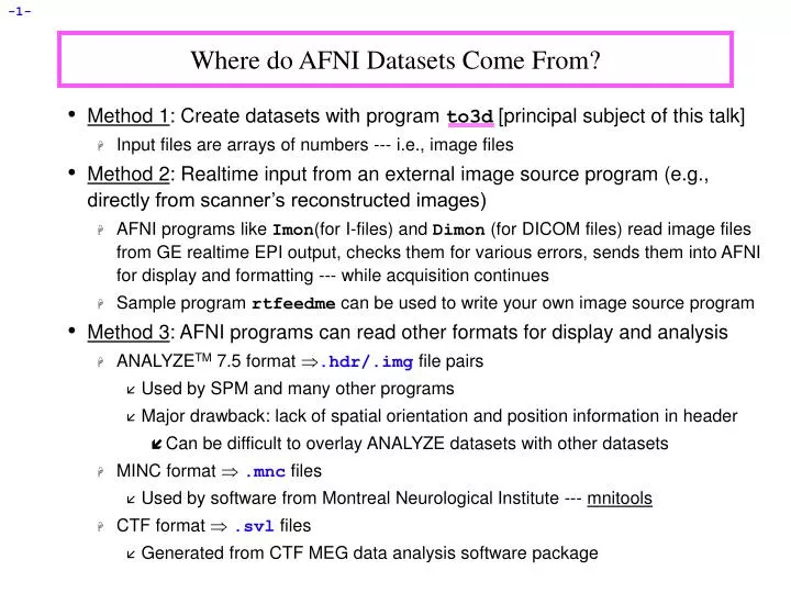where do afni datasets come from