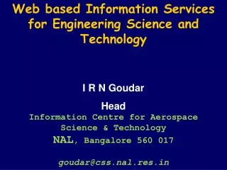 Web based Information Services for Engineering Science and Technology