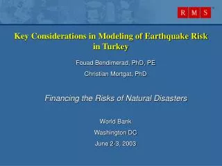 Key Considerations in Modeling of Earthquake Risk in Turkey