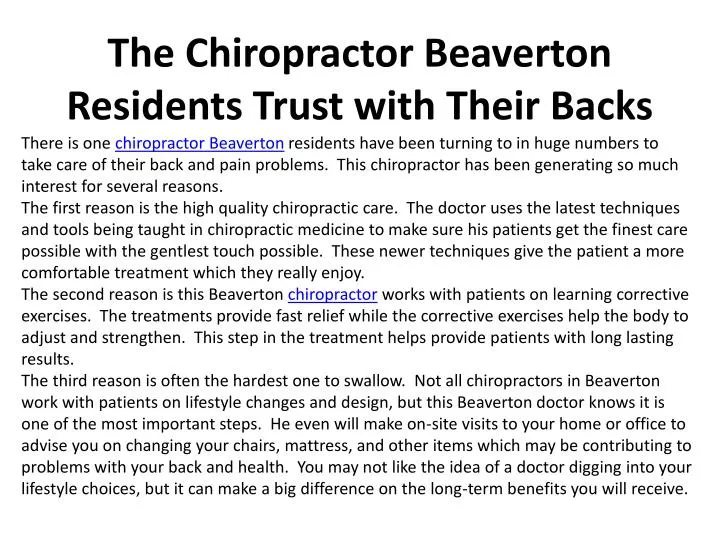 the chiropractor beaverton residents trust with their backs