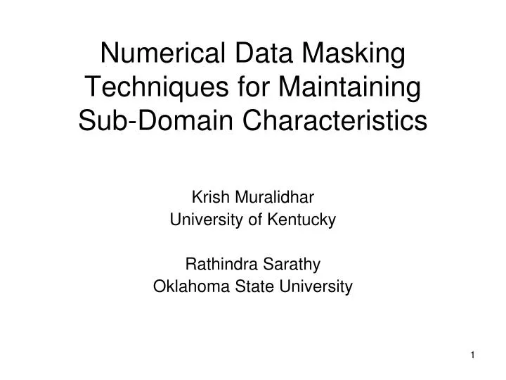 numerical data masking techniques for maintaining sub domain characteristics