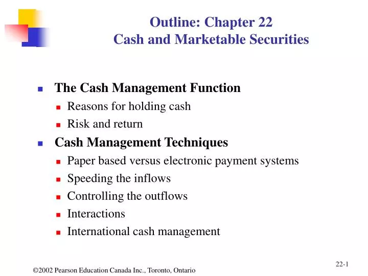outline chapter 22 cash and marketable securities