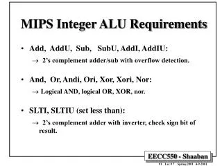 MIPS Integer ALU Requirements