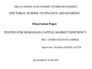 THE ACADEMY OF ECONOMIC STUDIES BUCHAREST