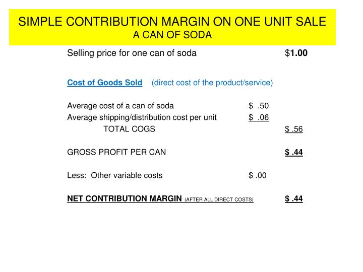 simple contribution margin on one unit sale a can of soda