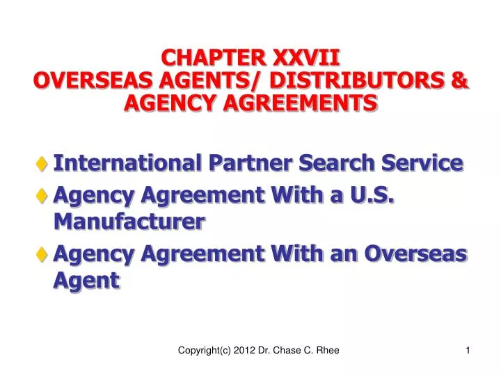 chapter xxvii overseas agents distributors agency agreements