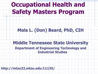 Occupational Health and Safety Masters Program