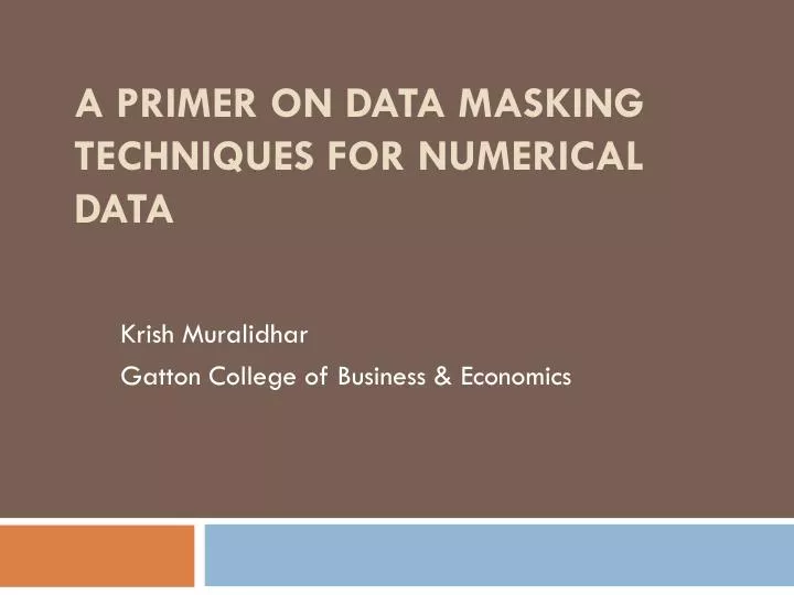 a primer on data masking techniques for numerical data