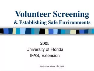 Volunteer Screening &amp; Establishing Safe Environments