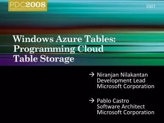 Windows Azure Tables: Programming Cloud Table Storage