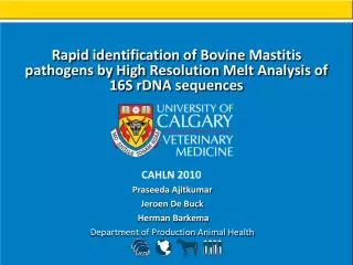 Rapid identification of Bovine Mastitis pathogens by High Resolution Melt Analysis of 16S rDNA sequences