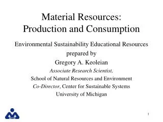 Material Resources: Production and Consumption