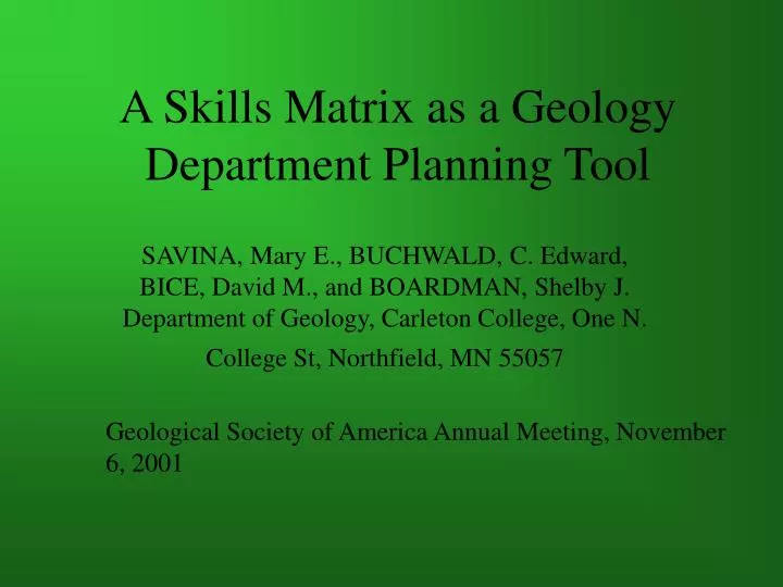 a skills matrix as a geology department planning tool