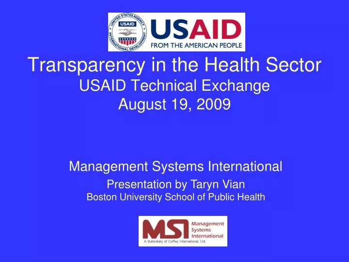 transparency in the health sector usaid technical exchange august 19 2009