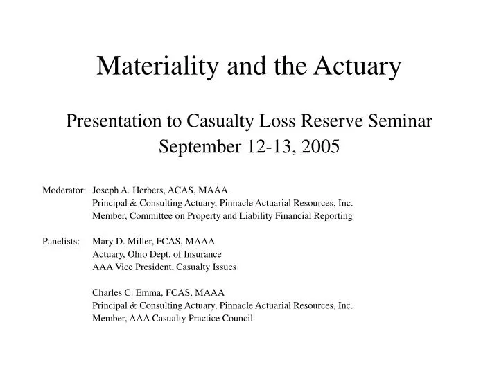 materiality and the actuary