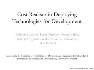 Cost Realism in Deploying Technologies for Development