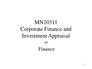 MN10311 Corporate Finance and Investment Appraisal