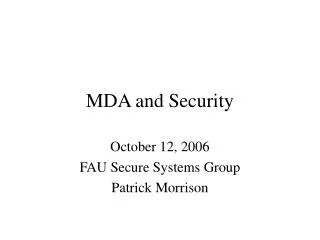 MDA and Security